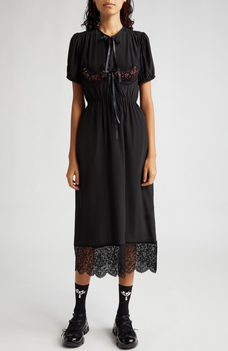 Simone Rocha Cup Detail Elastic Waist Midi Dress, Main, color, 