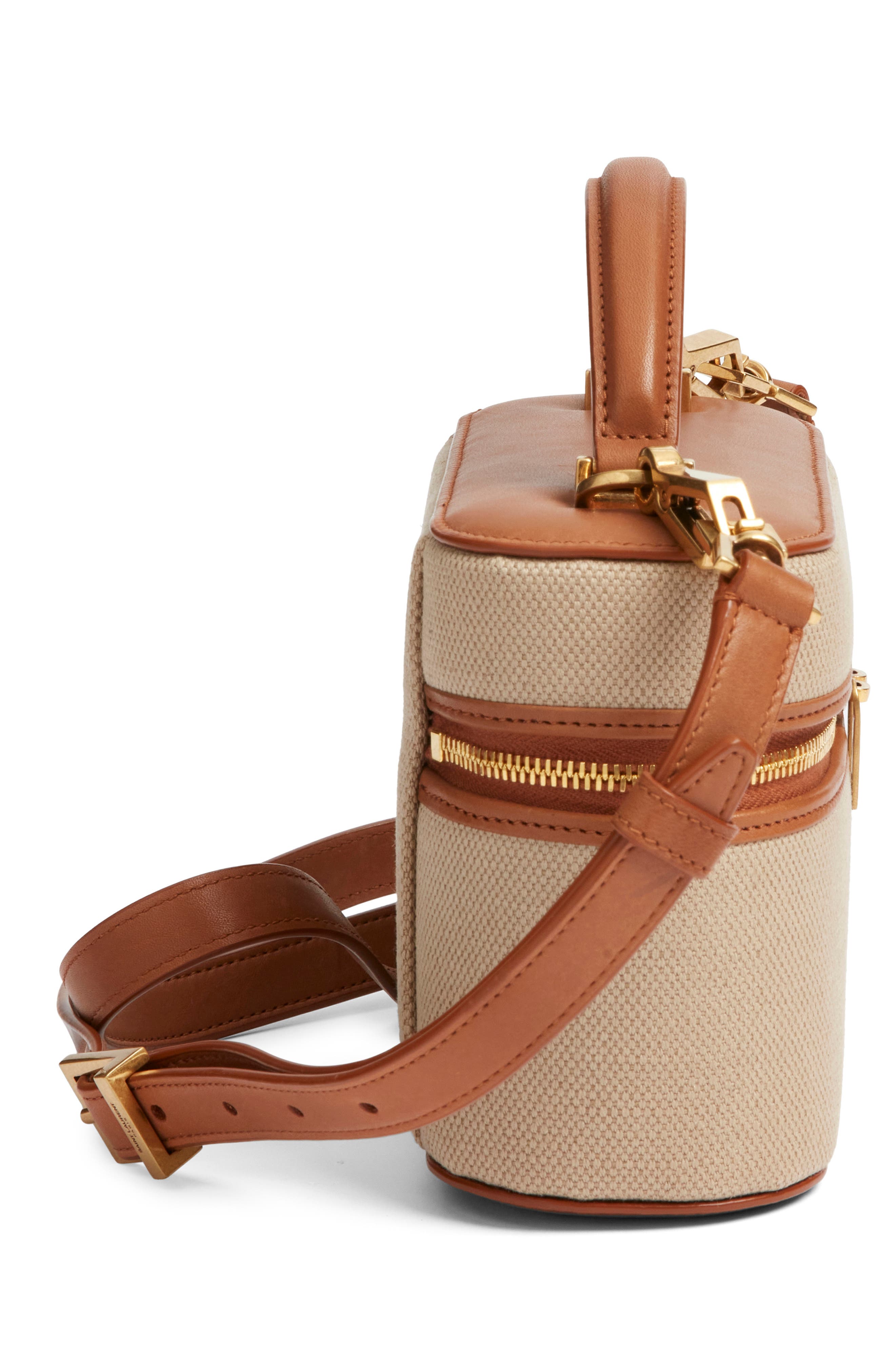 Saint Laurent Gaby Canvas & Leather Vanity Case, Alternate, color, Desert Dust/ Brick