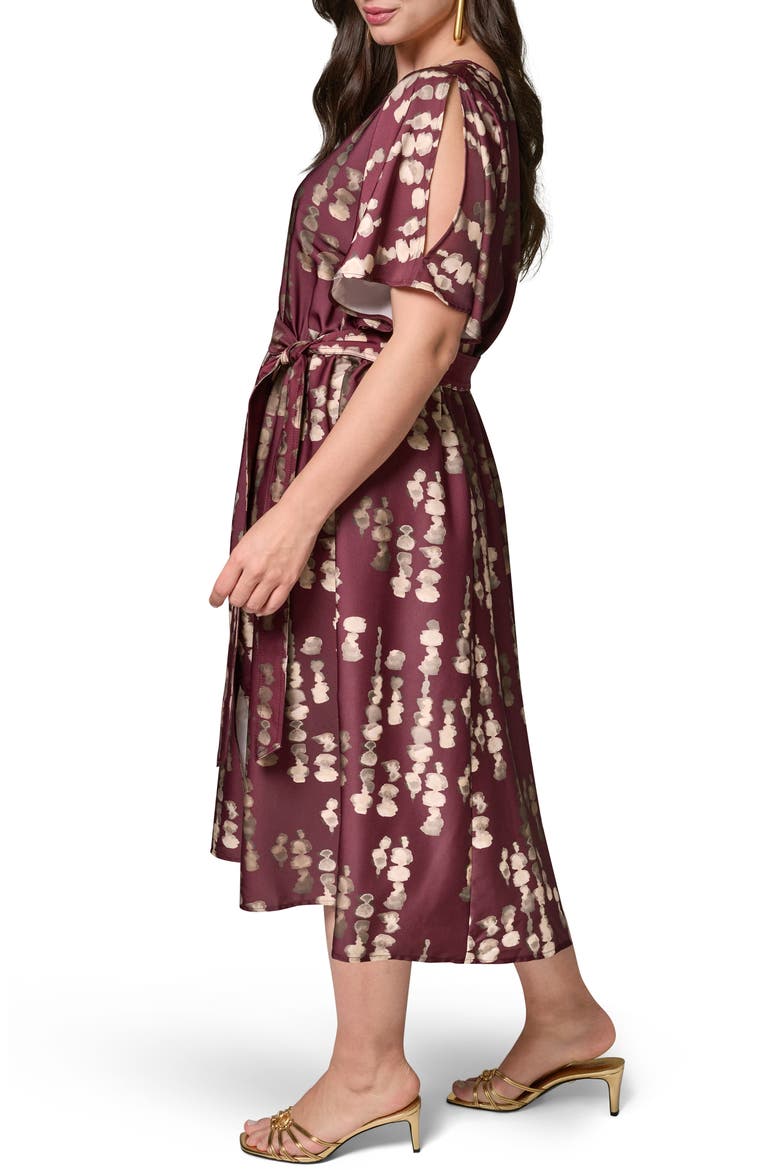 Print Stretch Satin Midi Dress, Alternate, color, BLACK CHERRY