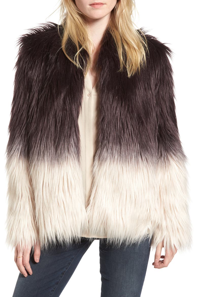 Faux Fur Jacket, Main, color, PURPLE COMBO