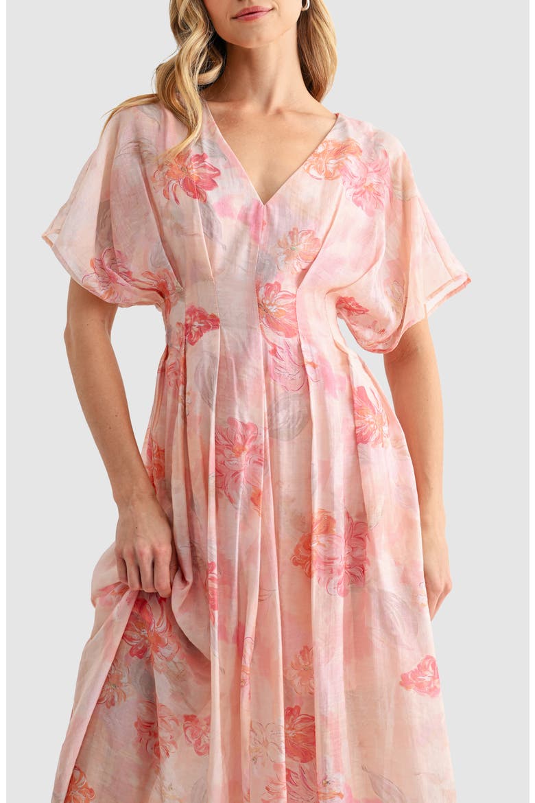 Floral Short Sleeve Fit & Flare Midi Dress, Alternate, color, DUSTY PINK/ MAUVE