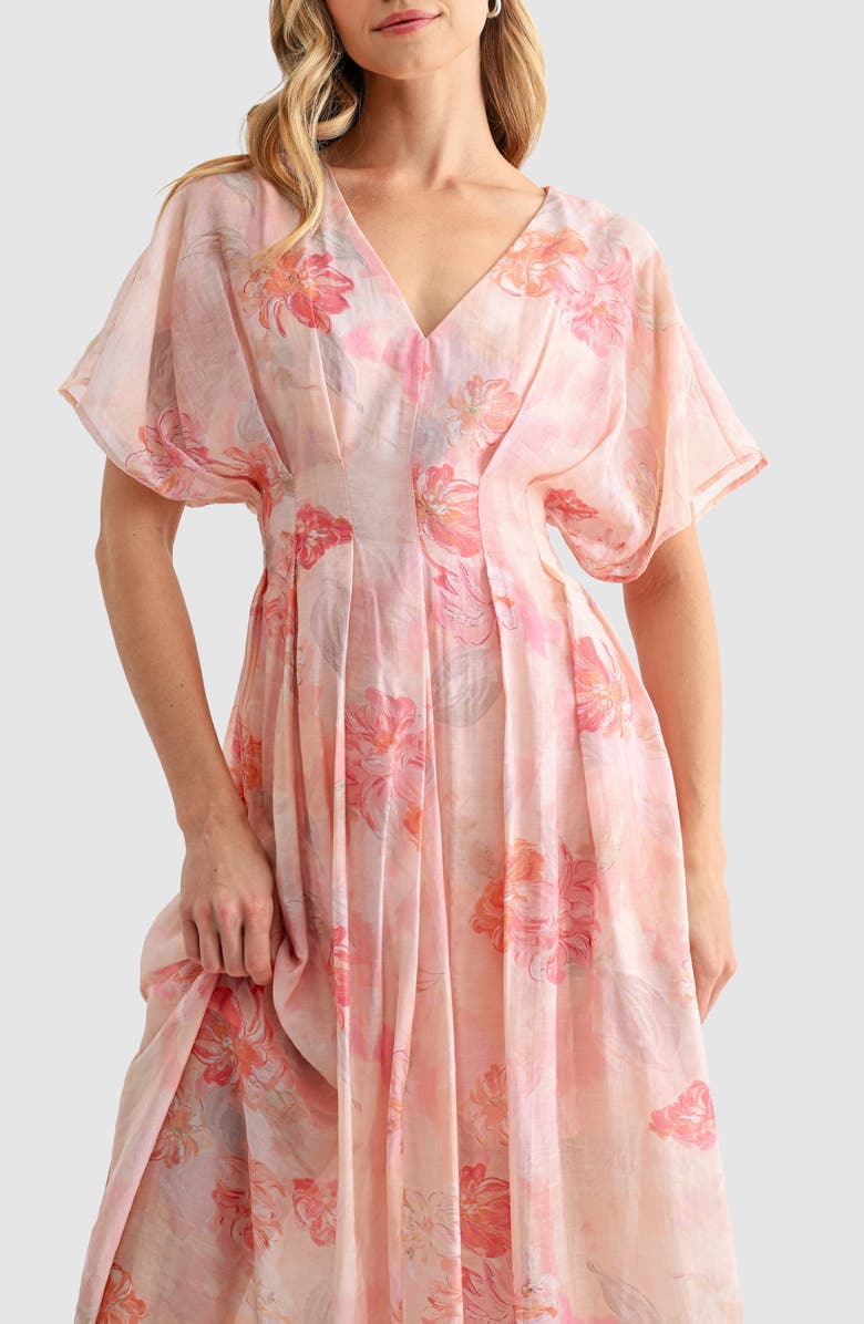 Mila Mae Floral Short Sleeve Fit & Flare Midi Dress, Alternate, color, Dusty Pink/ Mauve