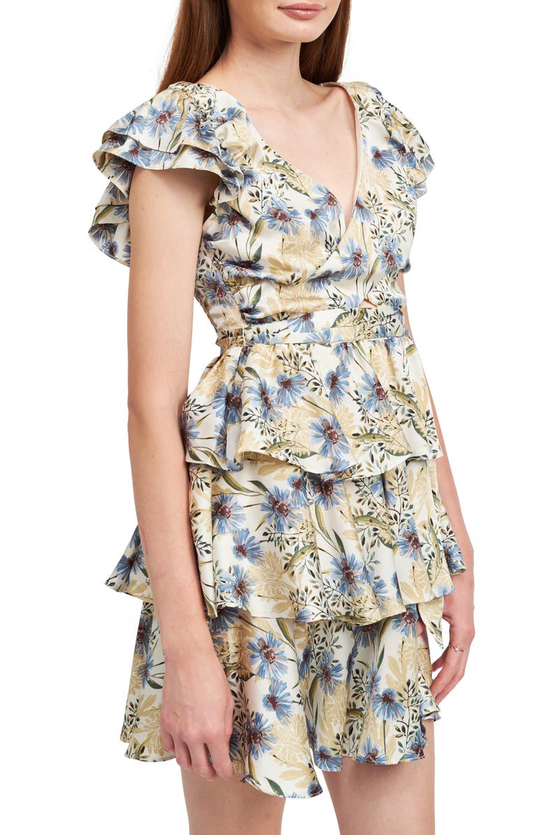 En Saison Dahlia Floral Tiered Cap Sleeve Back Cutout Minidress, Alternate, color, 