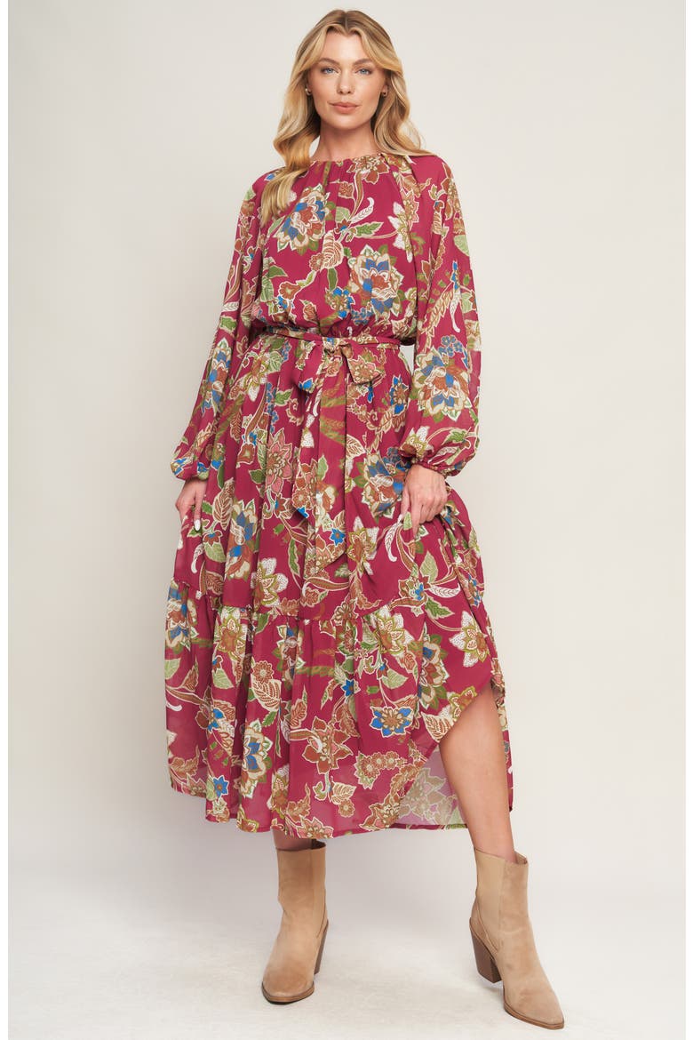 Print Long Sleeve Maxi Dress, Alternate, color, MERLOT