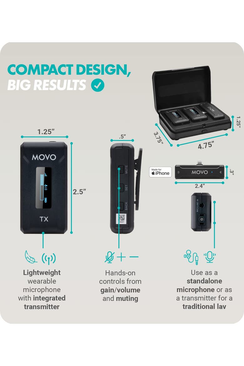 WMX-2-L-DUO Dual Wireless Lavalier Microphone with Charging Case for iPhone 14 and below, Alternate, color, Black