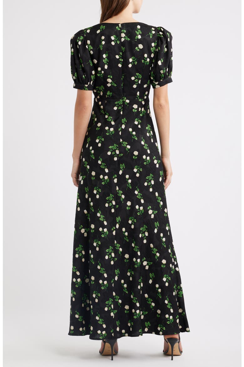 Milan Floral Print Satin Gown, Alternate, color, BLACK FLORAL