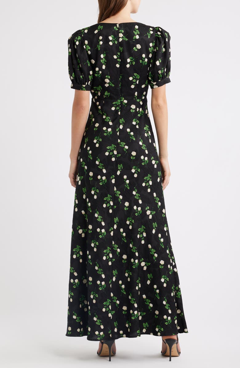 Lulus Milan Floral Print Satin Gown, Alternate, color, Black Floral