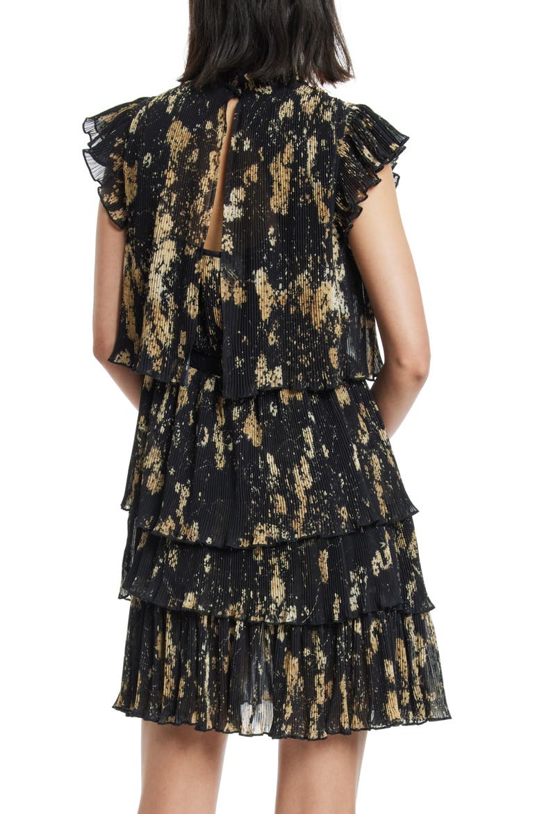 Antheia Tiered Plissé Dress, Alternate, color, BLACK GOLD