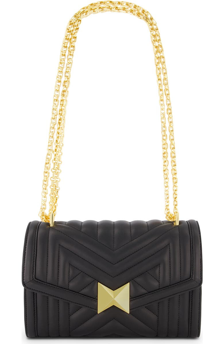 Mac Duggal Gold Chain Quilted Napa Leather Handbag, Main, color, Black