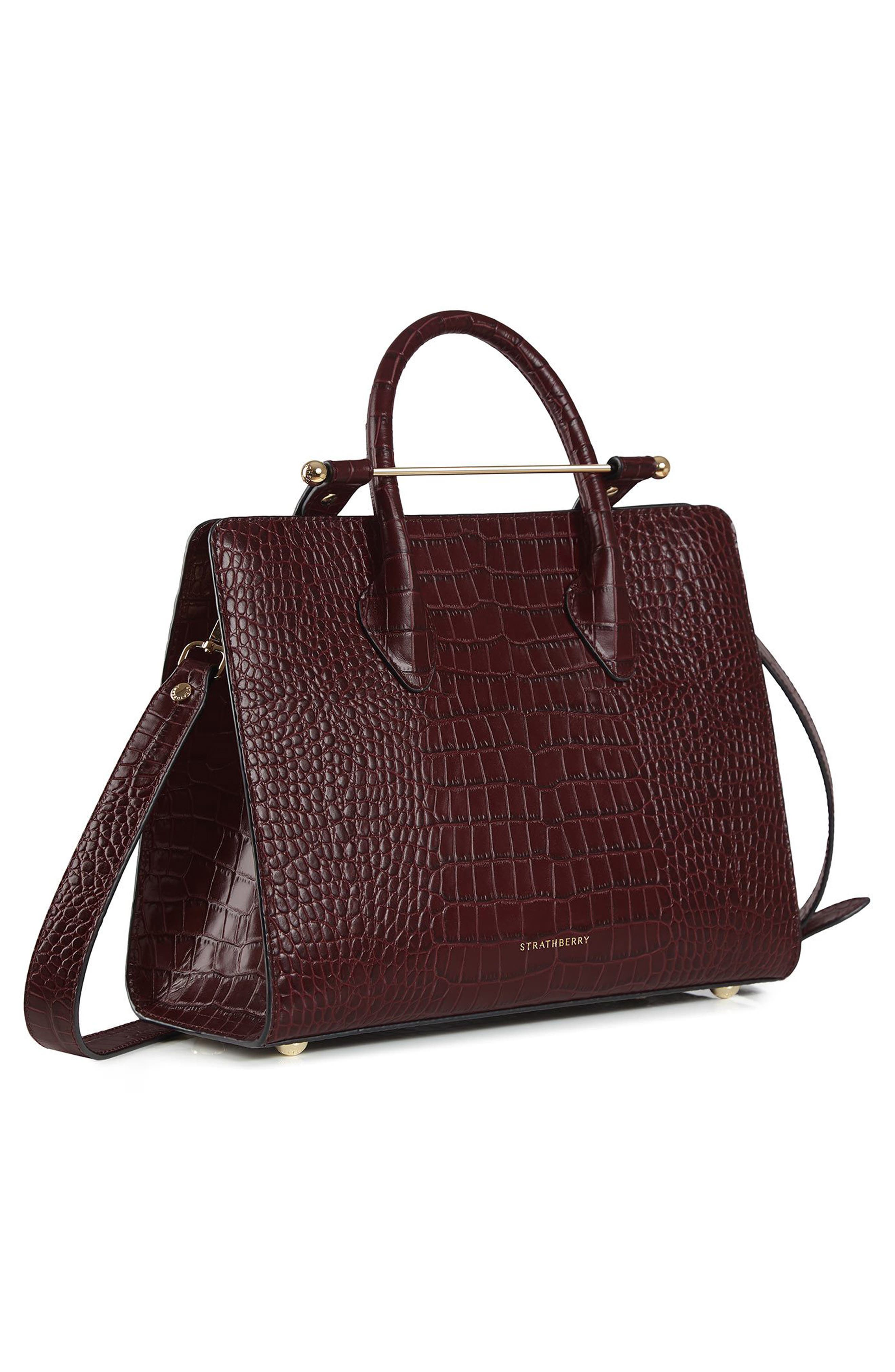 Strathberry Midi Croc Embossed Leather Tote, Alternate, color, Burgundy