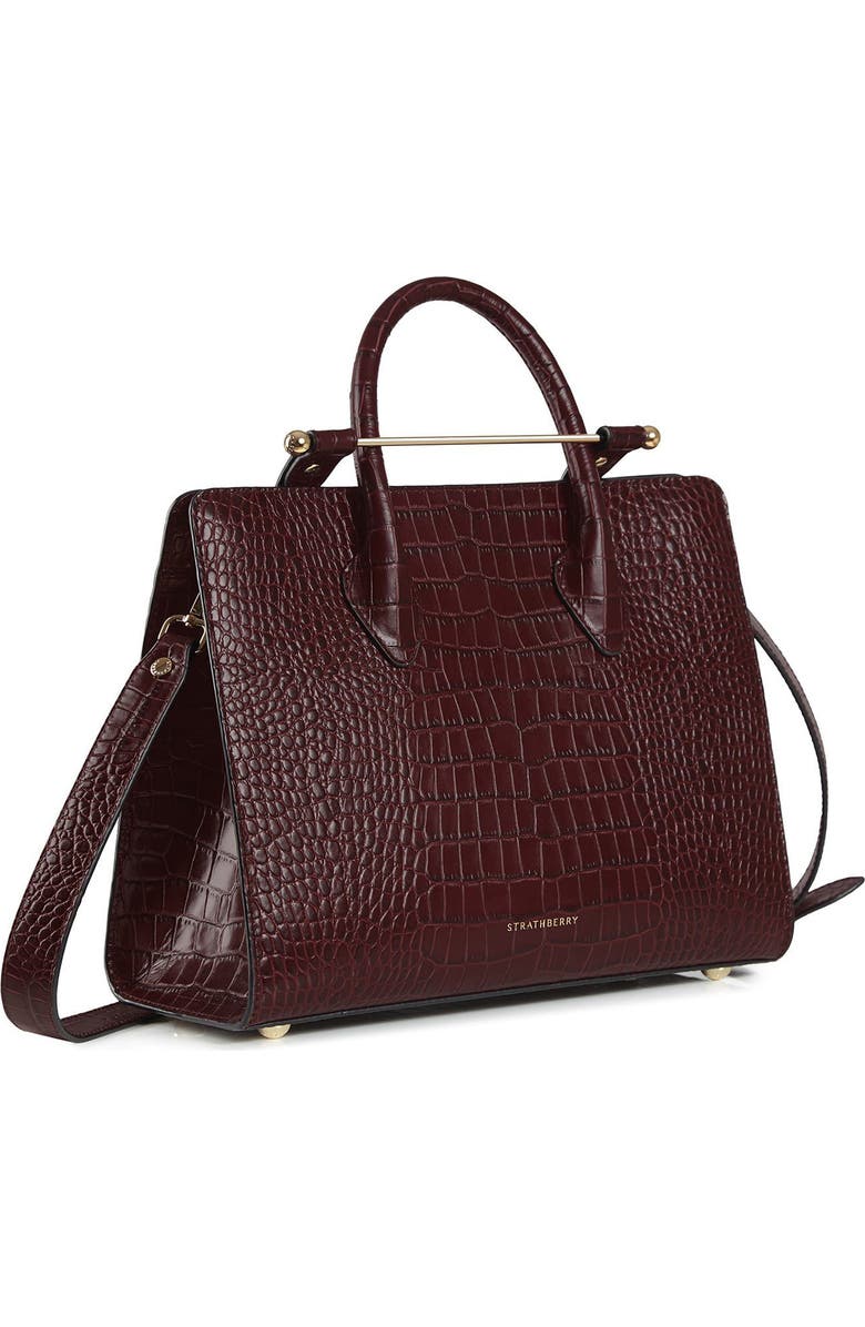 Strathberry Midi Croc Embossed Leather Tote, Alternate, color, Burgundy