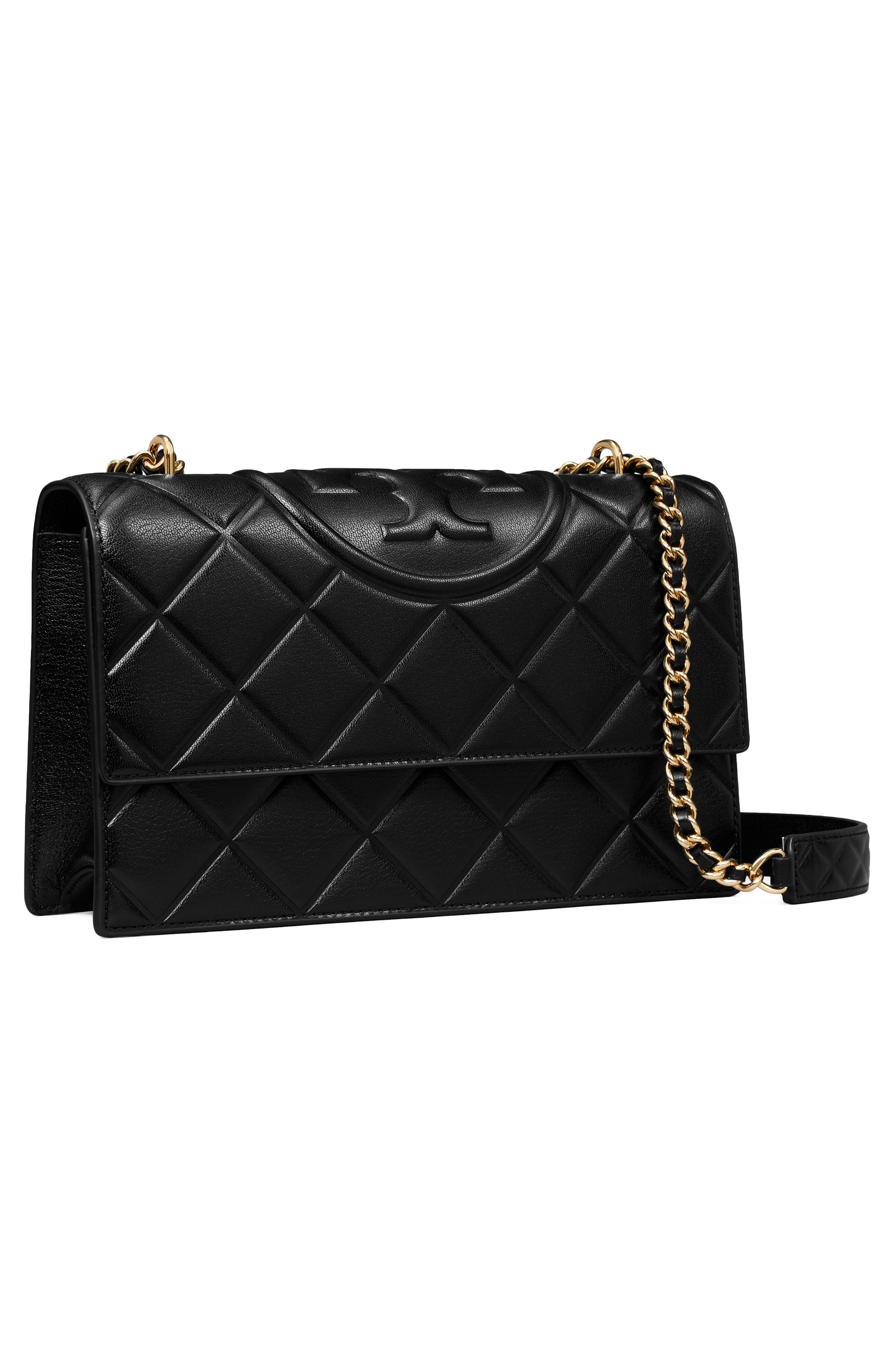 Tory Burch Fleming Convertible Quilted Leather Shoulder Bag, Alternate, color, Black