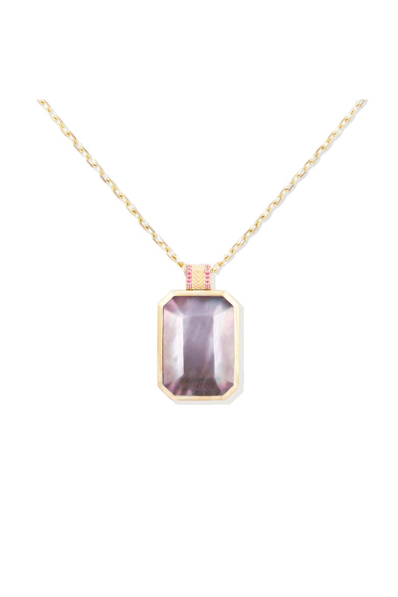 Spark Emerald Cut Pendant Necklace, Alternate, color, Blk Mother of Pearl & Pnk Saph
