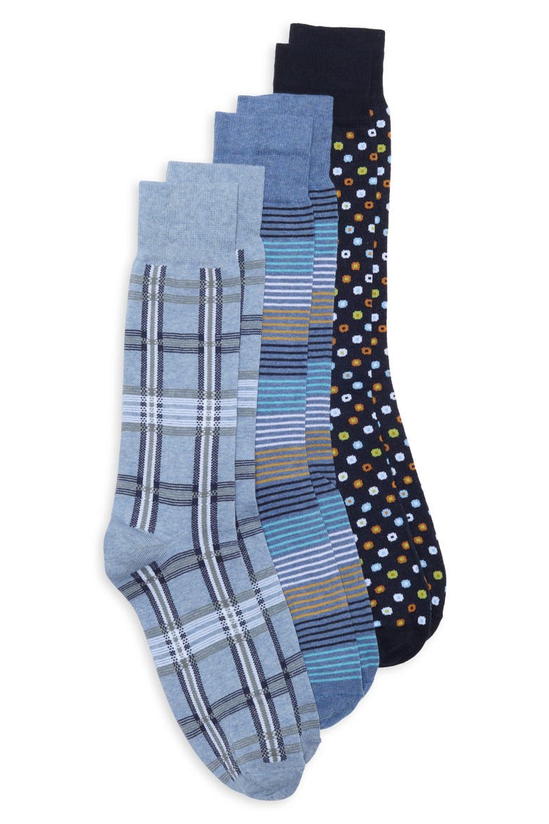 Assorted 3-Pack Dress Socks, Main, color, NAVY
