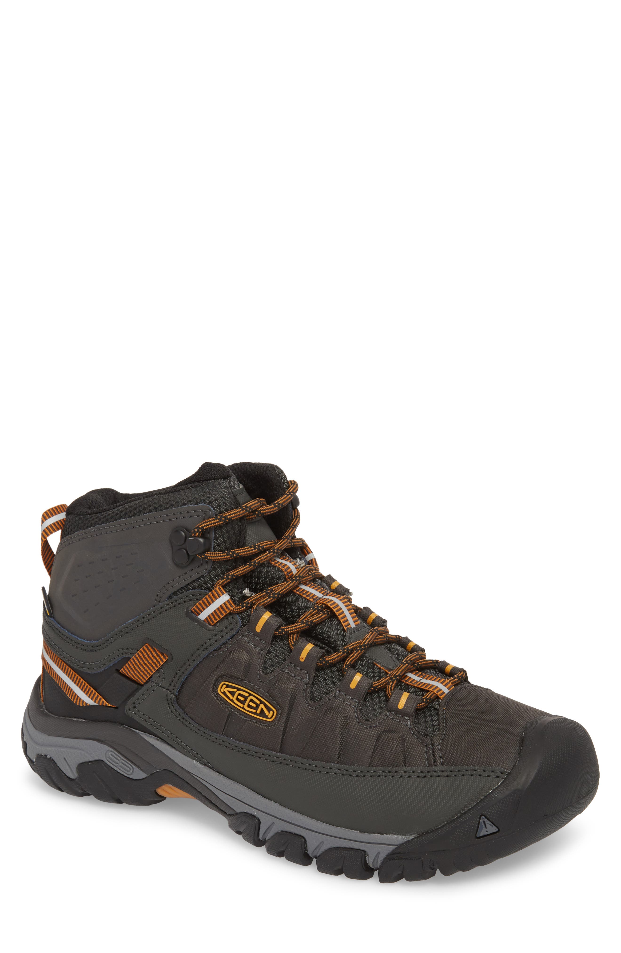 Targhee EXP Mid Waterproof Hiking Boot, Main, color, RAVEN/INCA GOLD