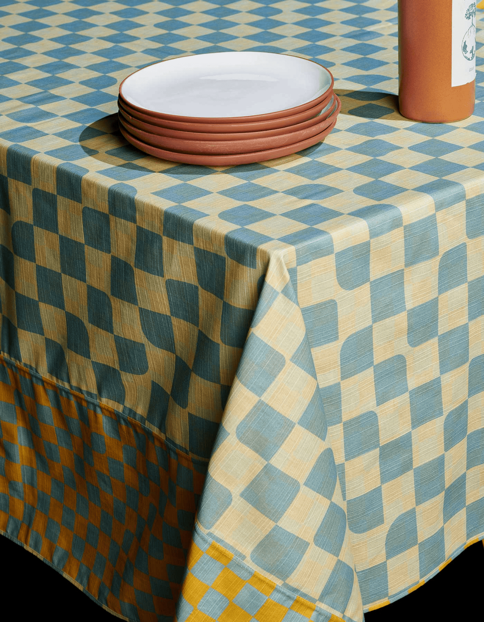 Tortuga Forma Checker Tablecloth Reversible - Sky, Medium