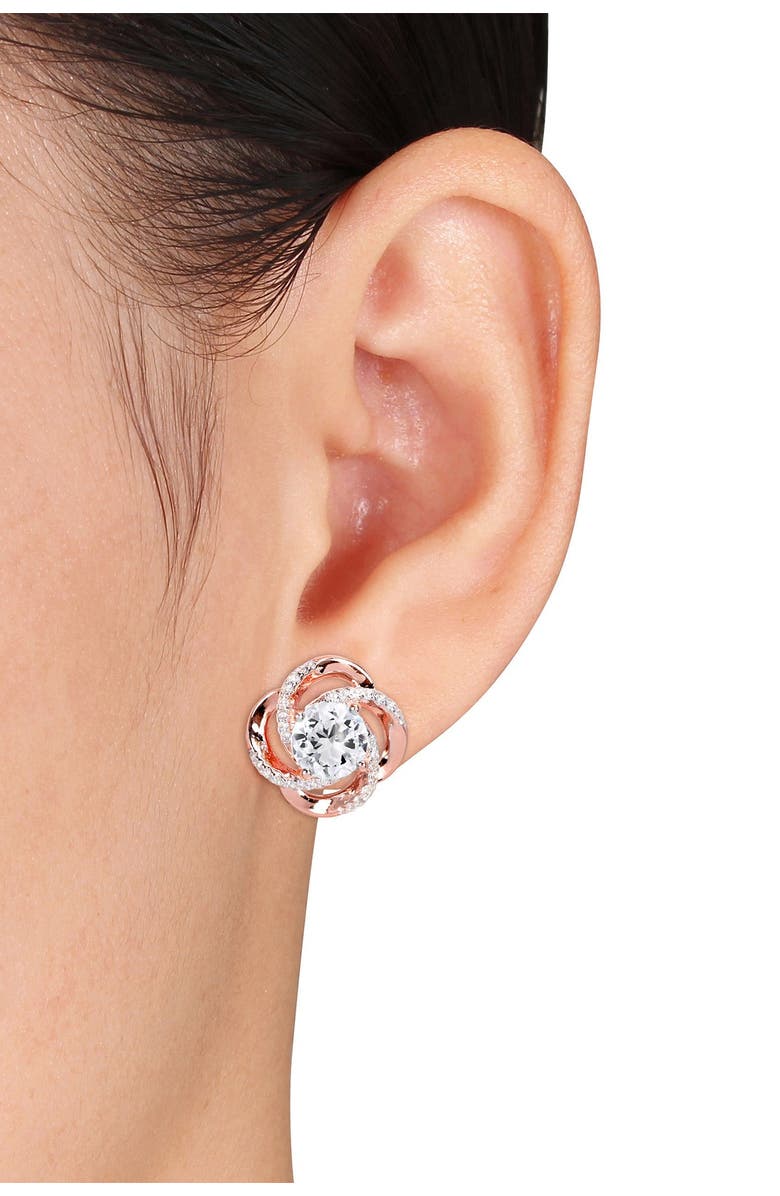 DELMAR 18K Rose Gold Vermeil White Topaz Spiral Earrings, Main, color, Rose