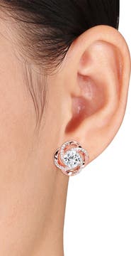 DELMAR 18K Rose Gold Vermeil White Topaz Spiral Earrings