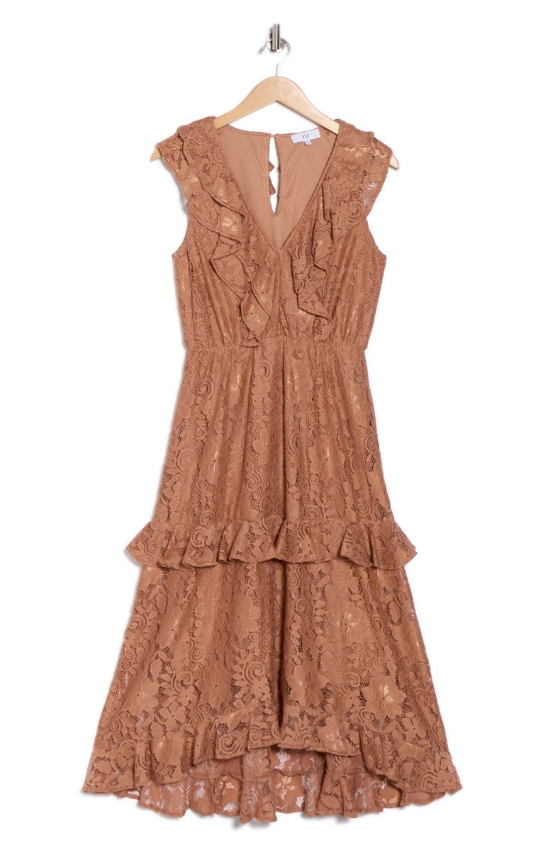 NSR Ruffle Lace Midi Dress, Alternate, color, Mocha Mousse