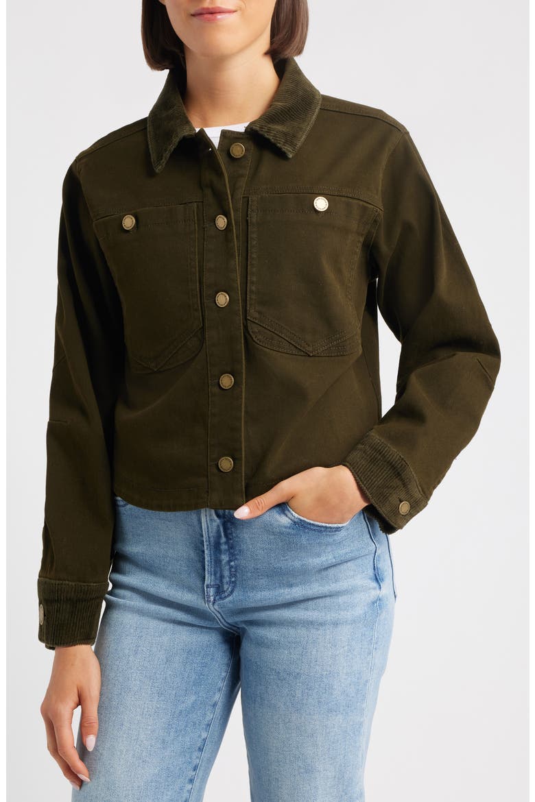Corduroy Collar Denim Jacket, Alternate, color, WINTER MOSS