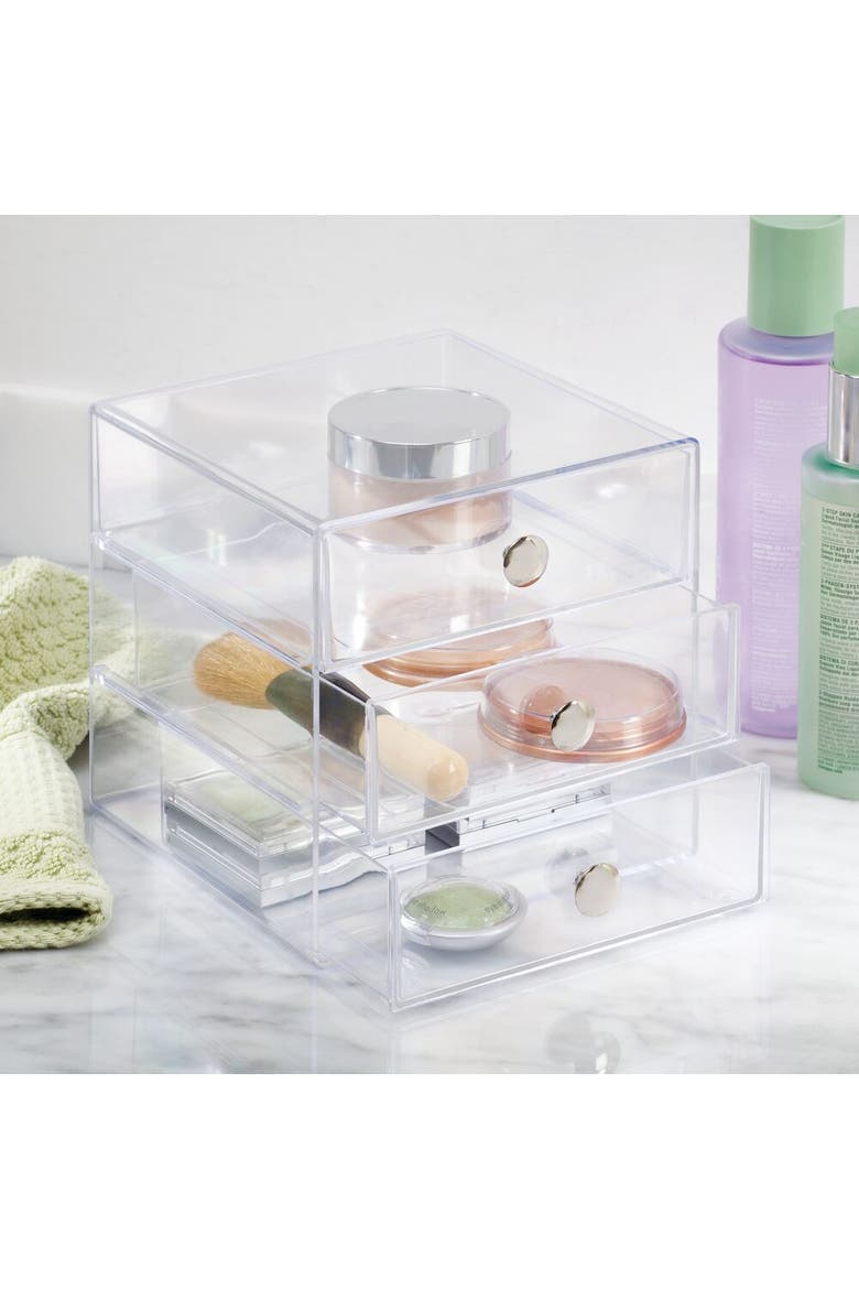 Stackable 3-Drawer Vanity Makeup Organizer - Clear, Alternate, color, Clear