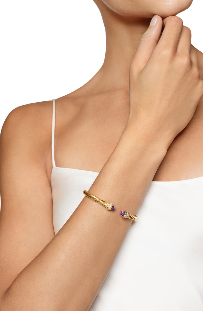 David Yurman Classic Cablespira<sup>®</sup> Bracelet in 18K Yellow Gold with Amethyst & Diamonds, 5mm, Alternate, color, 