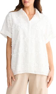 Brave+True Felicity Floral Appliqué Cotton Blend Broderie Anglaise Button-Up Shirt