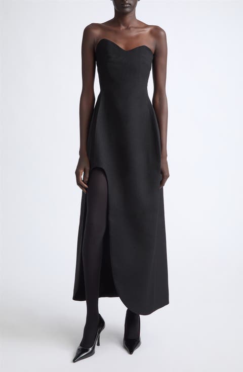 Sculpted Strapless Virgin Wool Midi Dress
