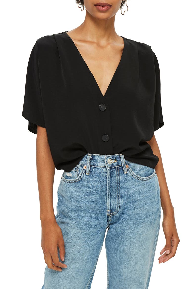 Pleat Shoulder Blouse, Main, color, BLACK