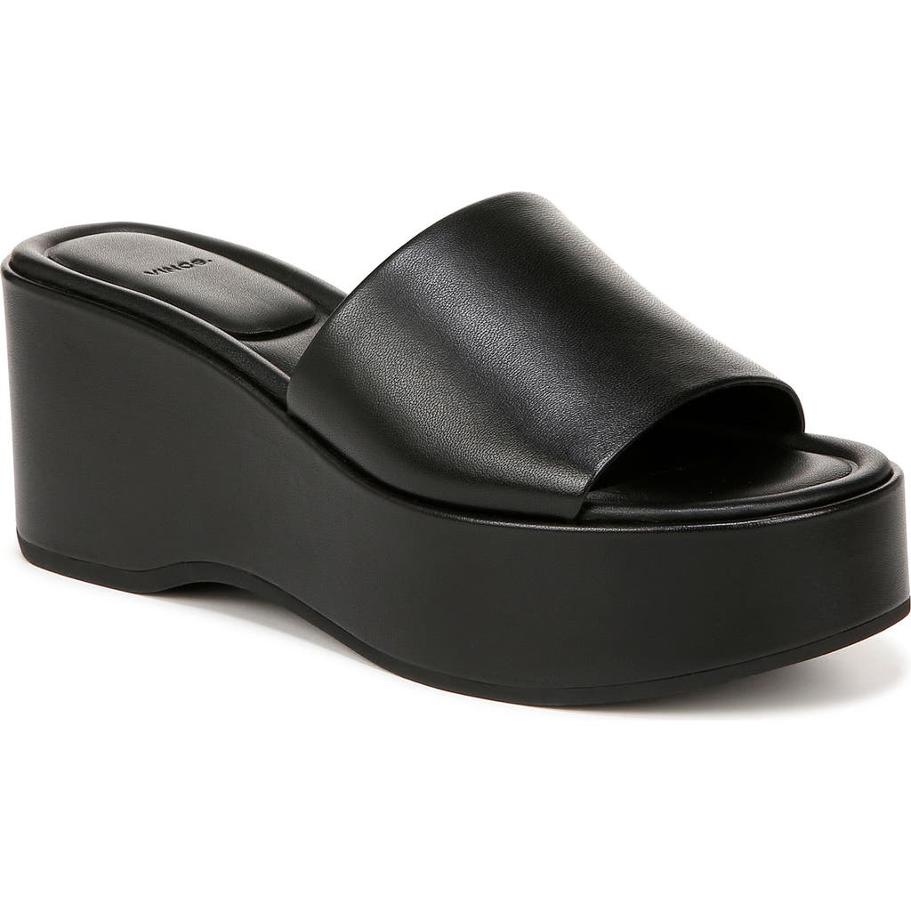 Vince Polina Leather Slide Platform Sandals In Black