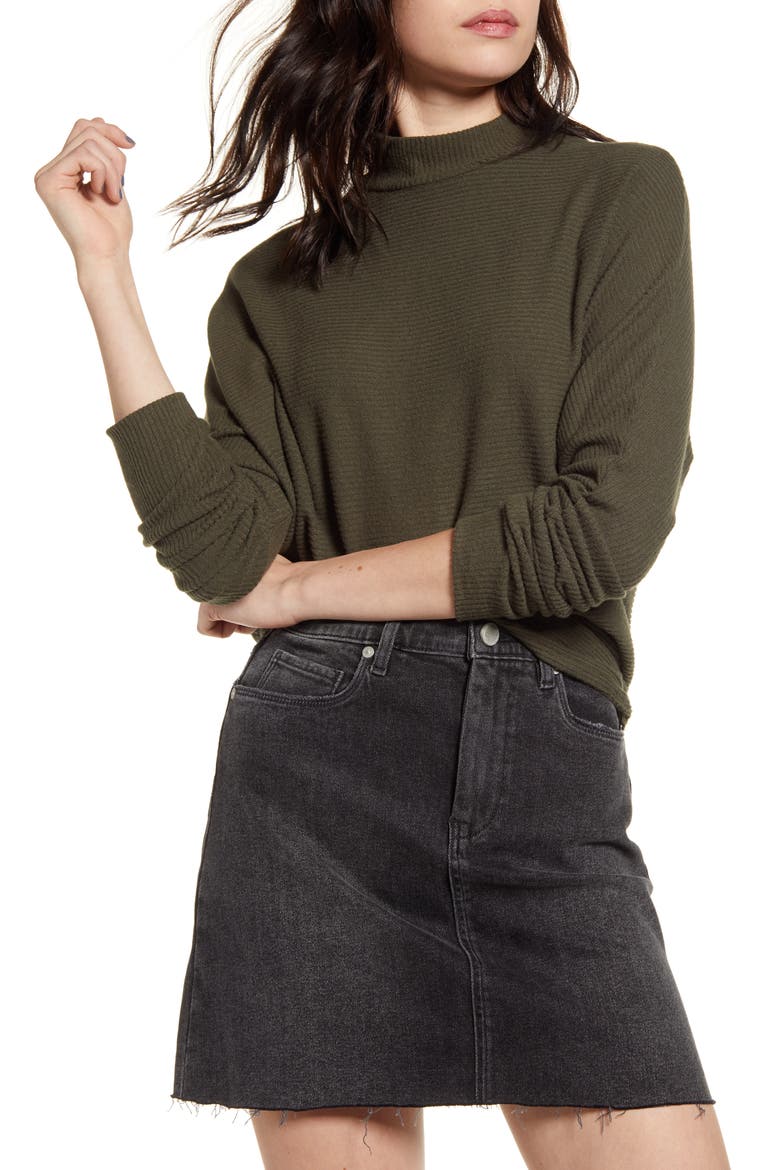 Dolman Sleeve Ribbed Top, Main, color, GREEN FOREST