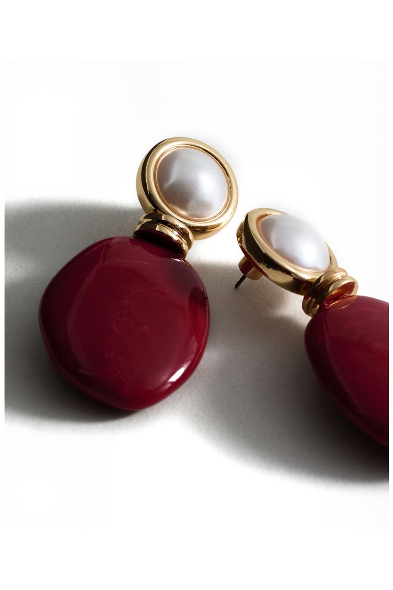 Faux Pearl Drop Earrings, Alternate, color, MAROON