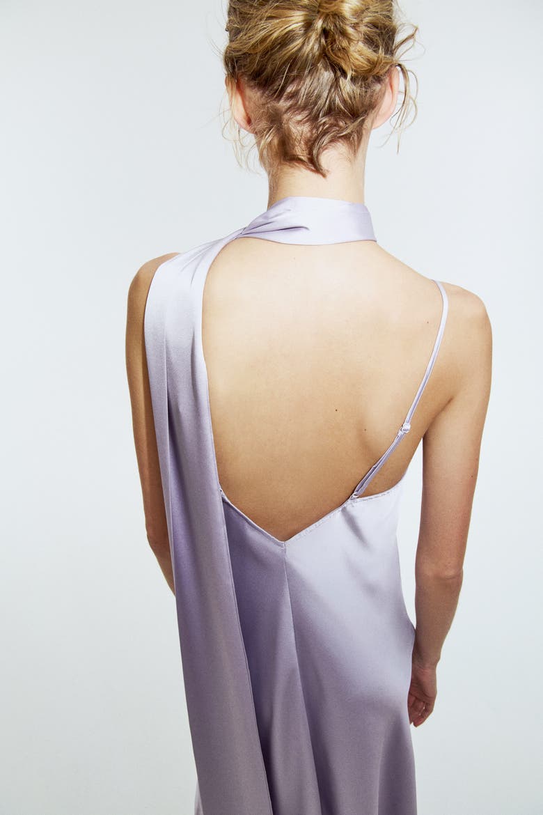 Strappy Satin Dress With Scarf, Alternate, color, Light purple
