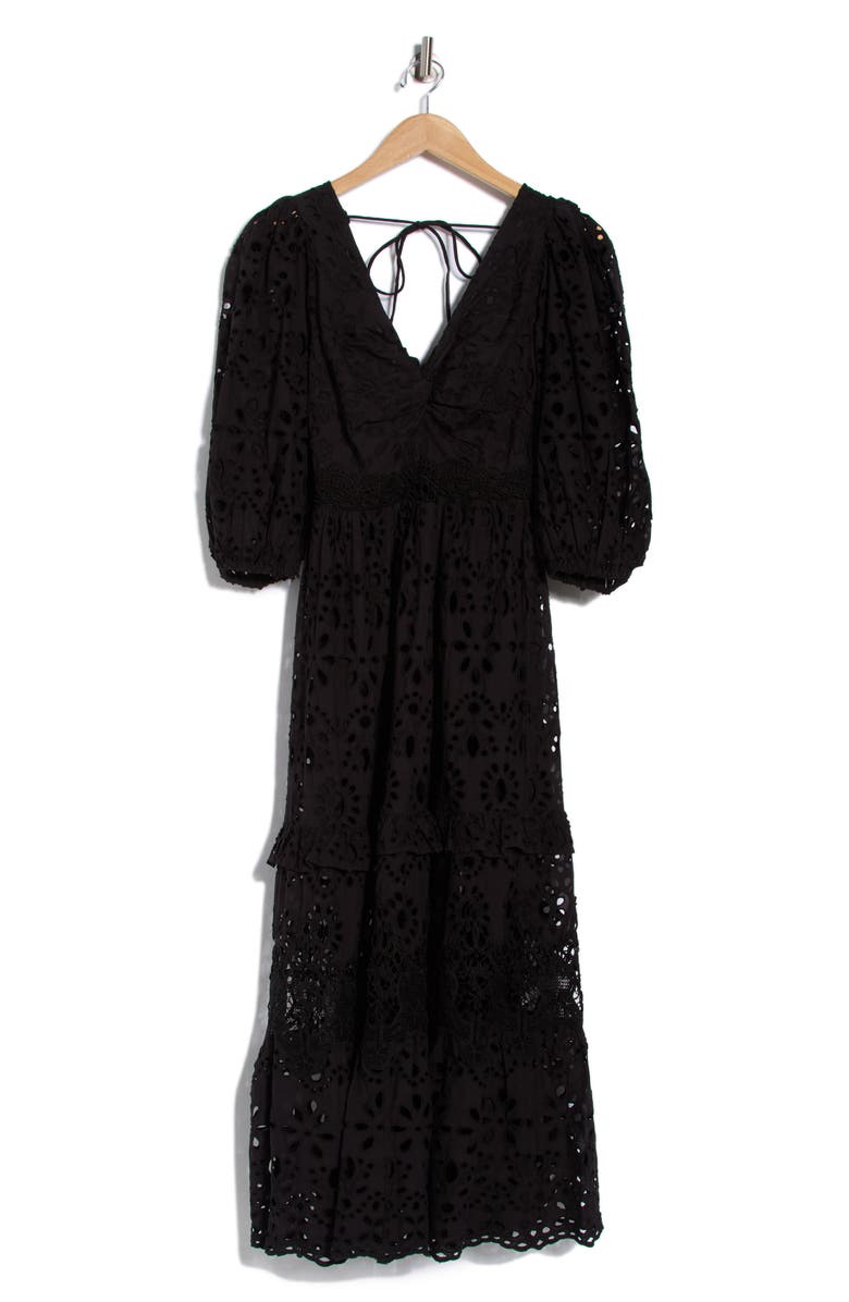 ASOS DESIGN Edition Broderie Anglaise Twist Front Midi Dress, Alternate, color, Black