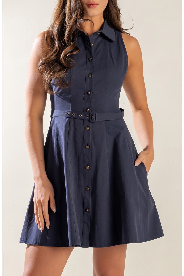 Solid Sleeveless Cotton Fit & Flare Shirtdress, Alternate, color, NAVY