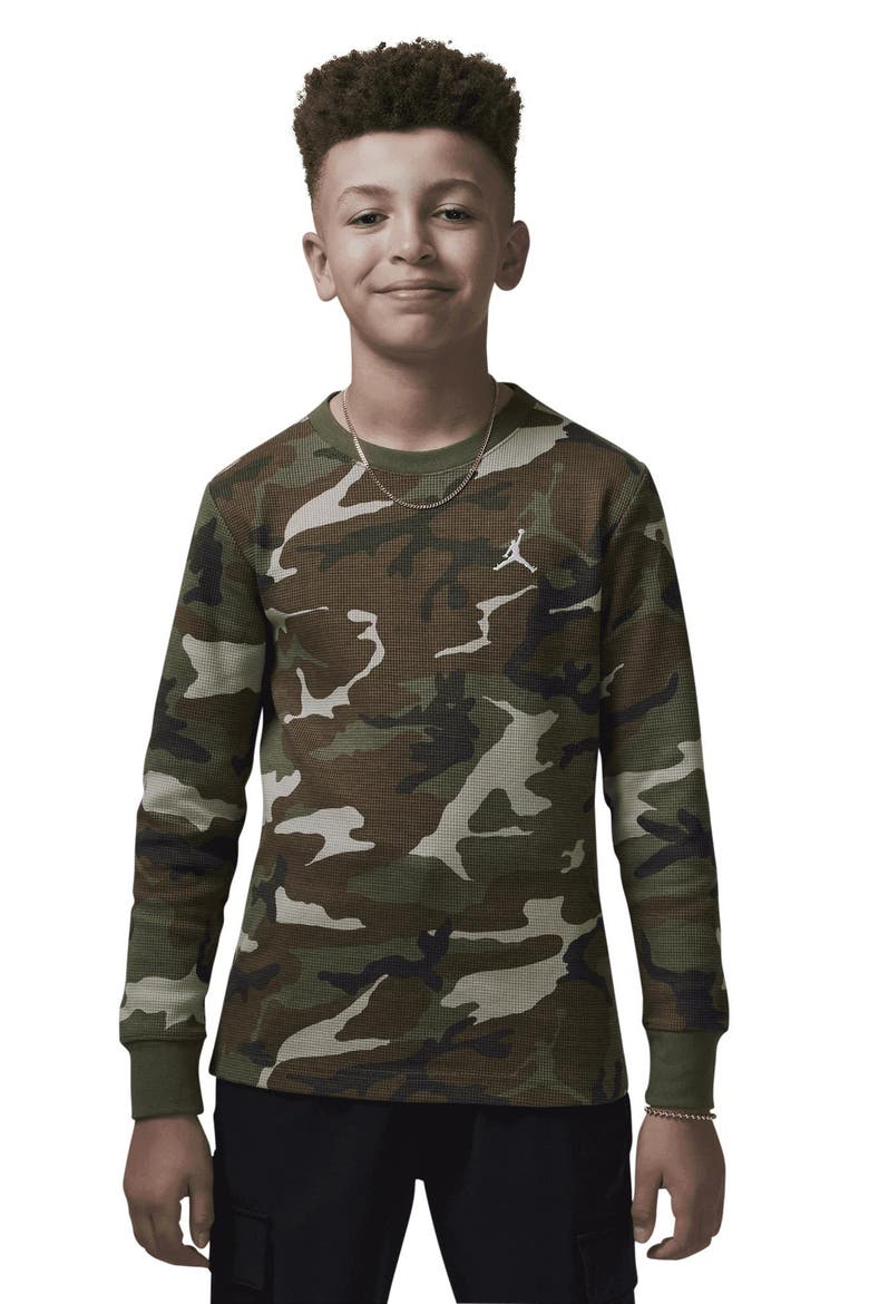 Kids' Brooklyn Essentials Camo Long Sleeve Waffle Knit T-Shirt, Alternate, color, MEDIUM OLIVE