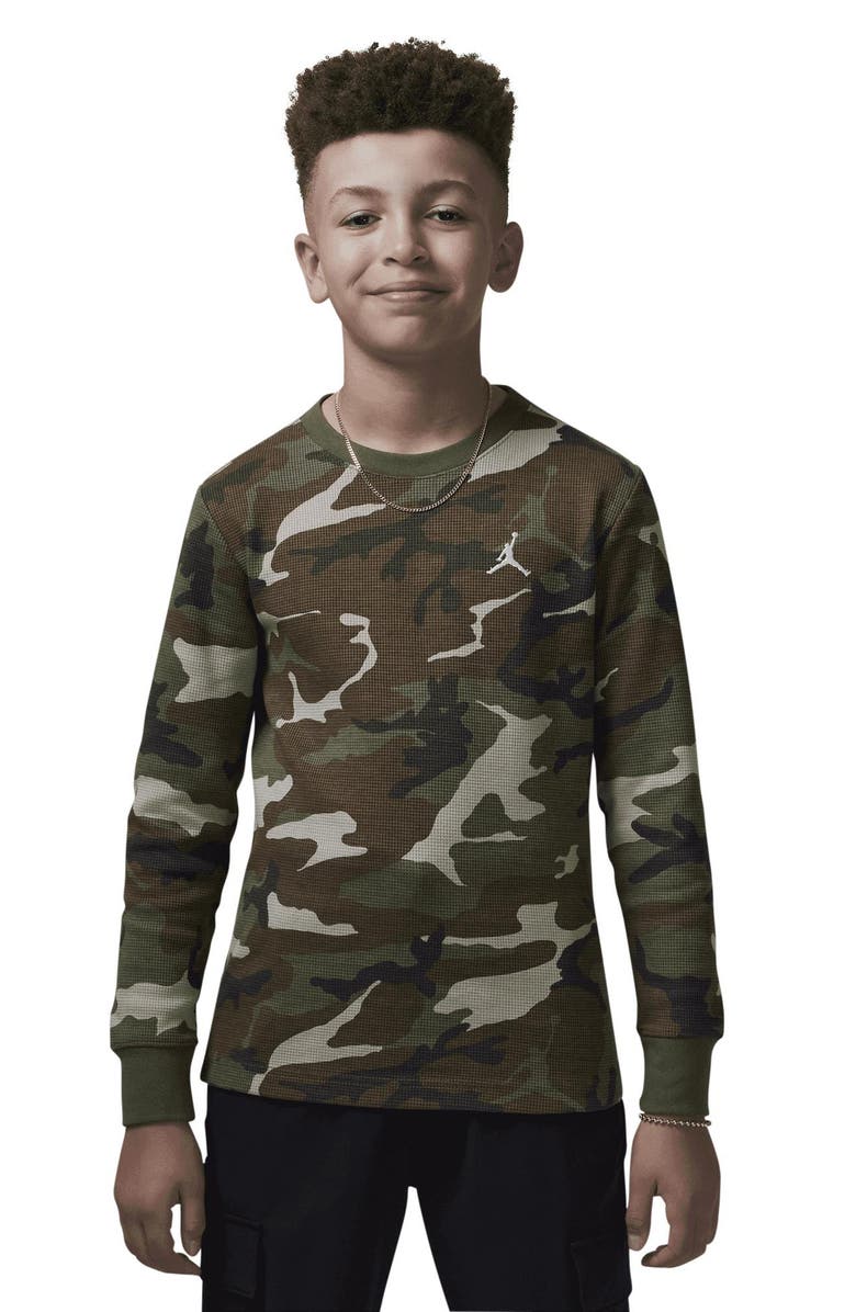 Jordan Kids' Brooklyn Essentials Camo Long Sleeve Waffle Knit T-Shirt, Alternate, color,