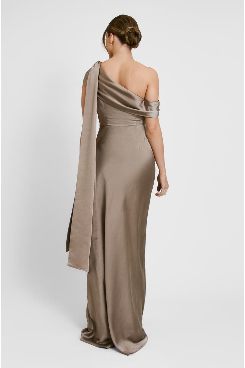 Drape One Shoulder Bridesmaid Dress, Alternate, color, Truffle