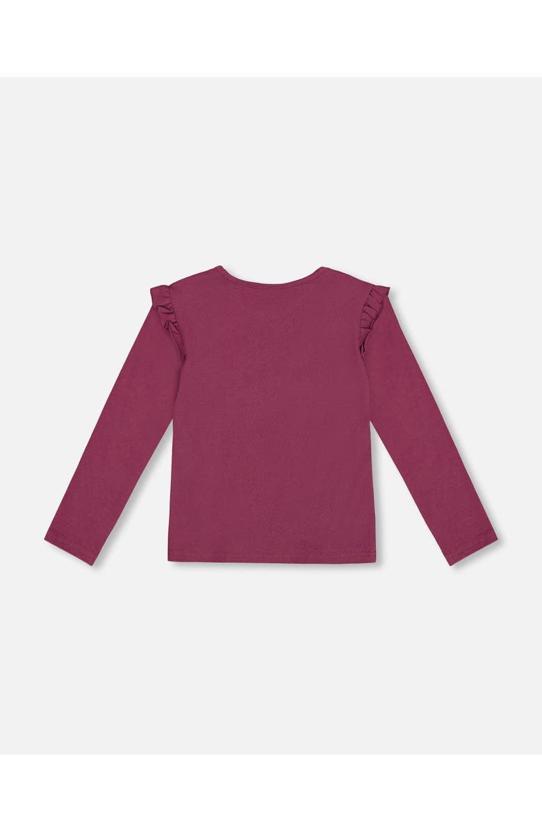 Deux par Deux Little Girl's Organic Cotton T-Shirt With Frill Burgundy, Alternate, color, 