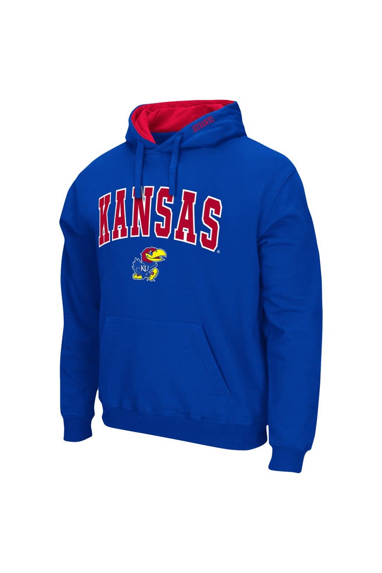 Men's Colosseum Royal Kansas Jayhawks Arch & Logo 3.0 Pullover Hoodie, Alternate, color, Royal