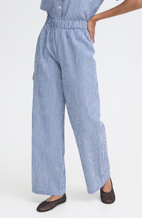 Check Print Wide Leg Pants