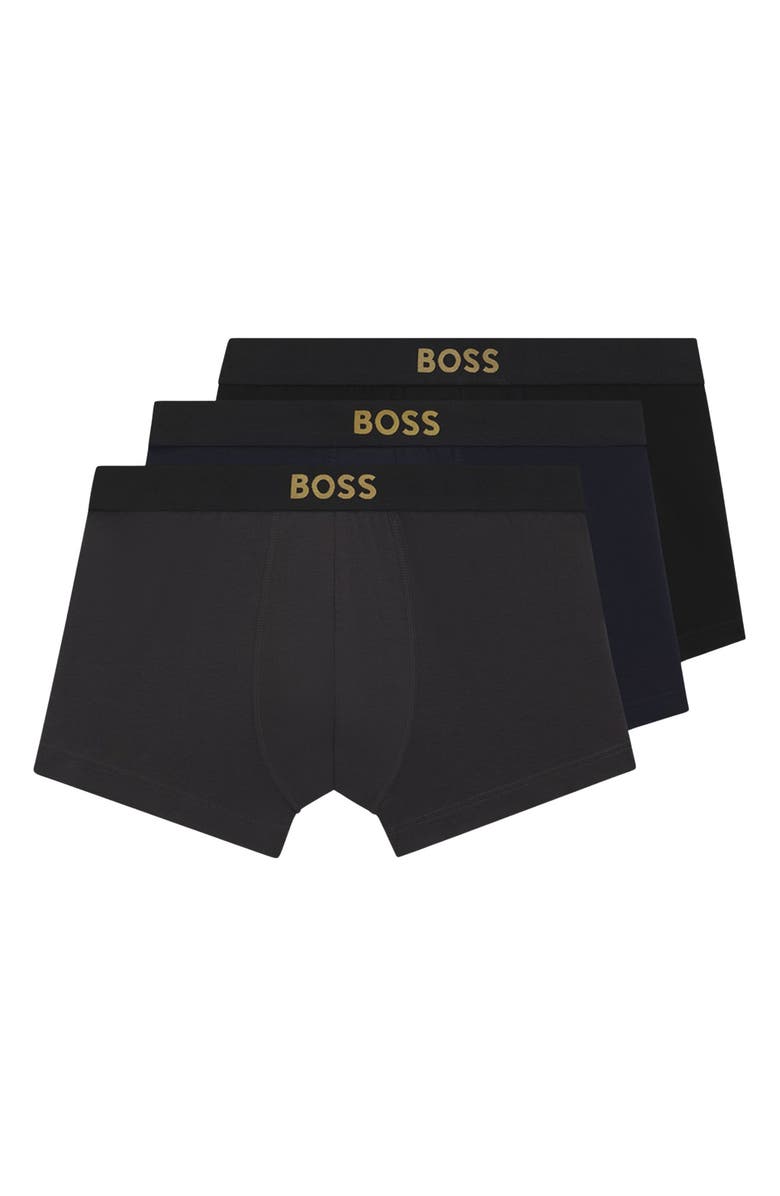 BOSS Assorted 3-Pack Gold Boss Logo Power Stretch Cotton Trunks Gift Box, Alternate, color, Black