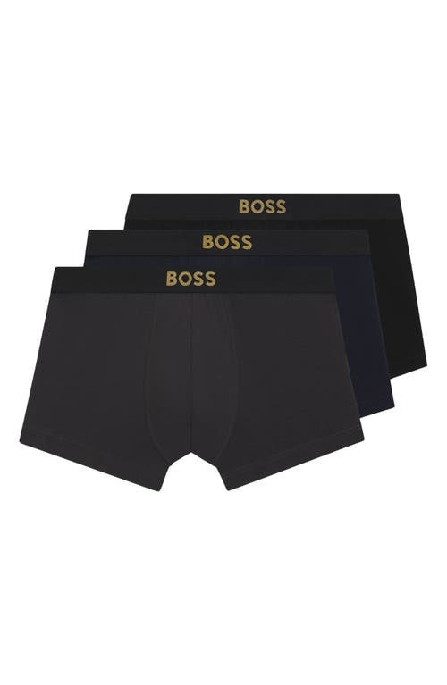 Hugo Boss Assorted 3-pack Gold Boss Logo Power Stretch Cotton Trunks Gift Box In Black