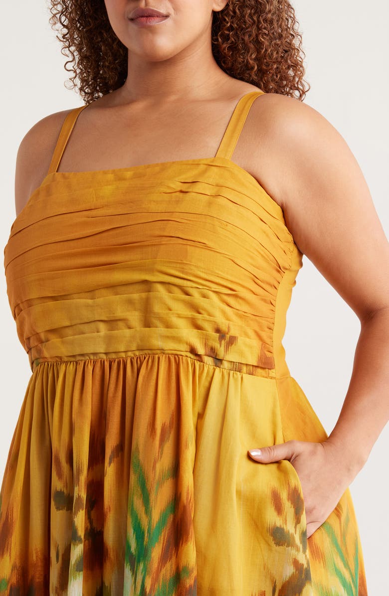 Tahari ASL Ruched Bodice Cotton Midi Sundress, Alternate, color, 