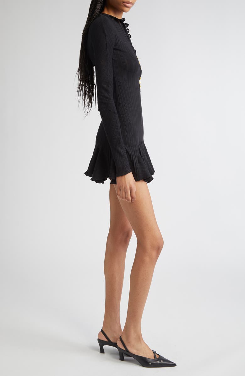 CONNER IVES The Pointelle Henley Long Sleeve Organic Cotton Minidress, Alternate, color, Black