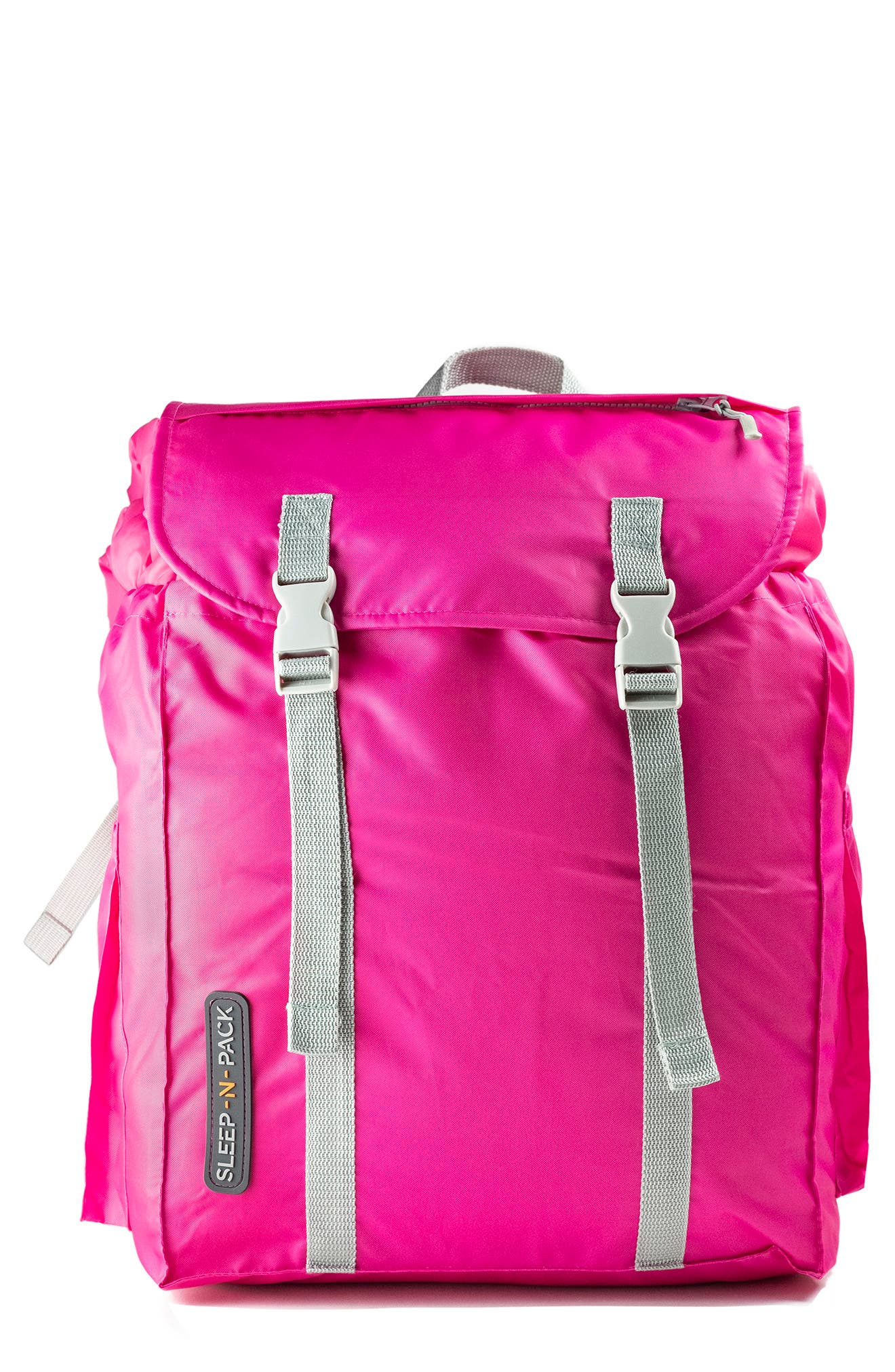 mimish Kids' Sleep-n-Pack Faux Shearling Lined Sleeping Bag Backpack, Main, color, Hibiscus Pink/ Coconut White