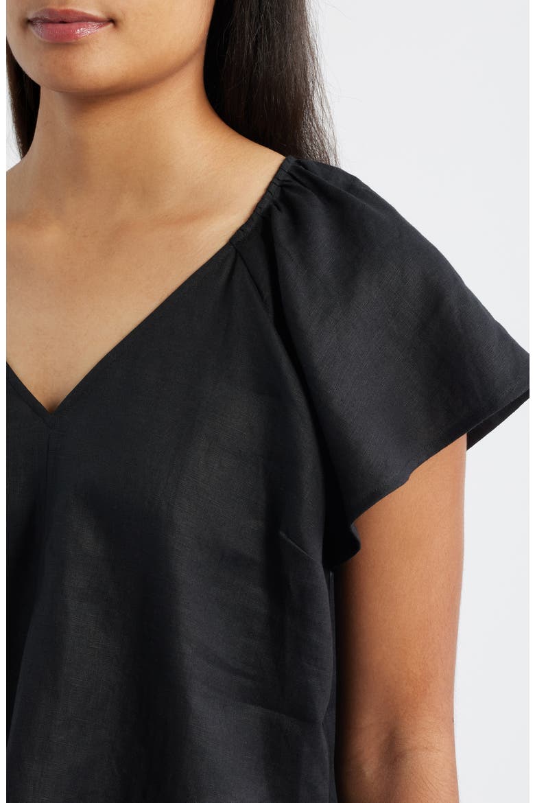 Coastalina Flutter Sleeve Linen Top, Alternate, color, BLACK