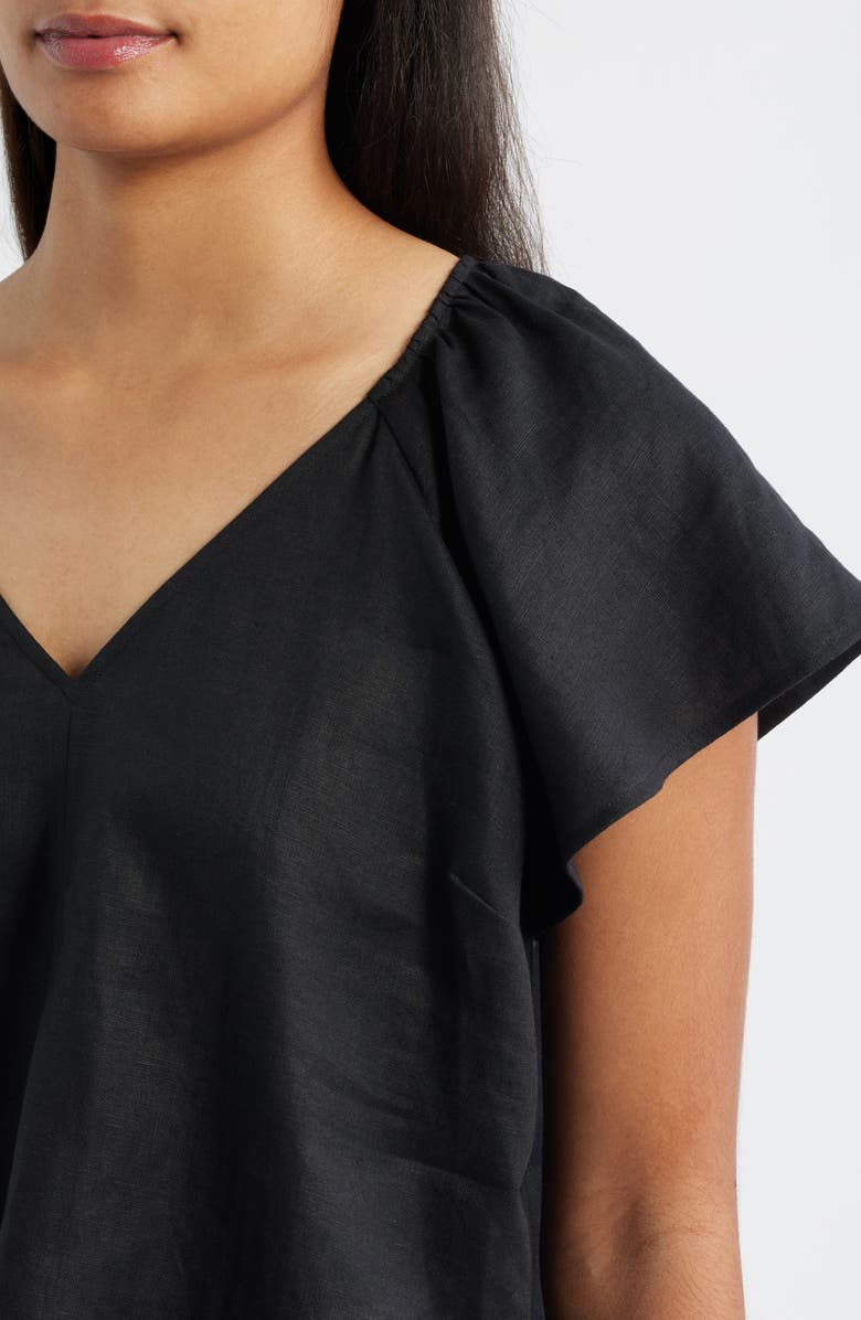 Tommy Bahama Coastalina Flutter Sleeve Linen Top, Alternate, color, Black