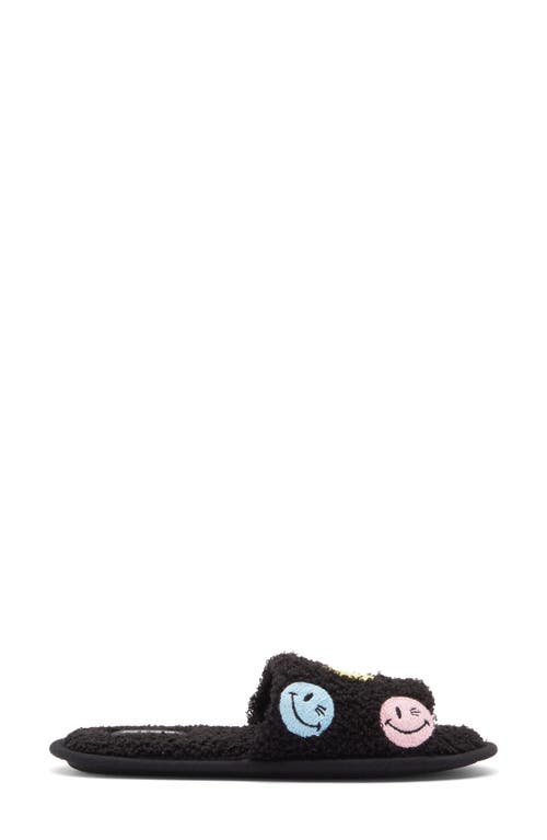 Joe Boxer Faux Shearling Happy Face Slipper In Black