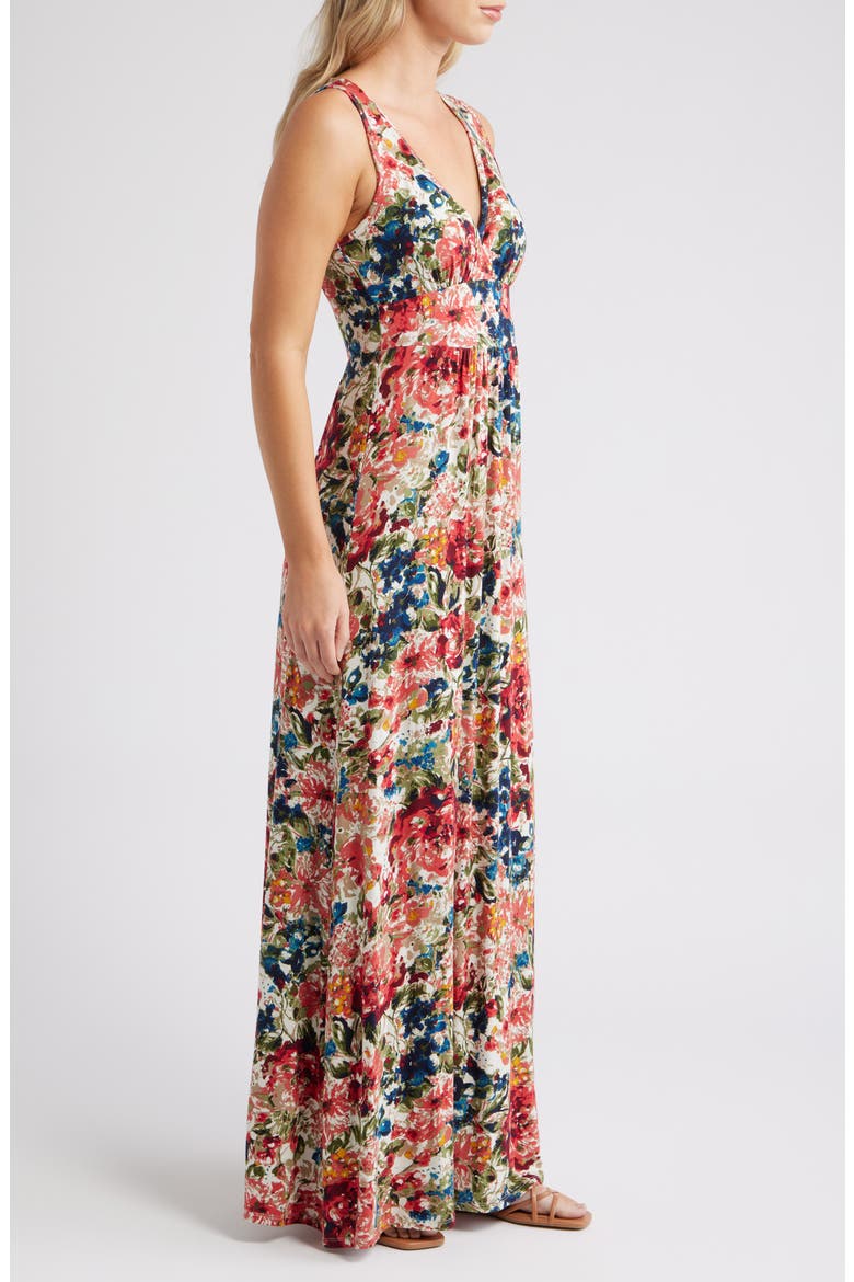 Empire Waist Jersey Maxi Dress, Alternate, color, RED MULTI